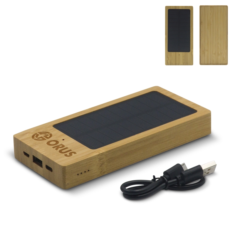 20005 Powerbank Bamboo With Solar Panel 8.000mah