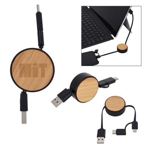 20017 Bamboo Retractable 3-in-1 Charging Cable