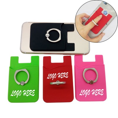 Silicone Phone Wallet With Metal Ring Stand