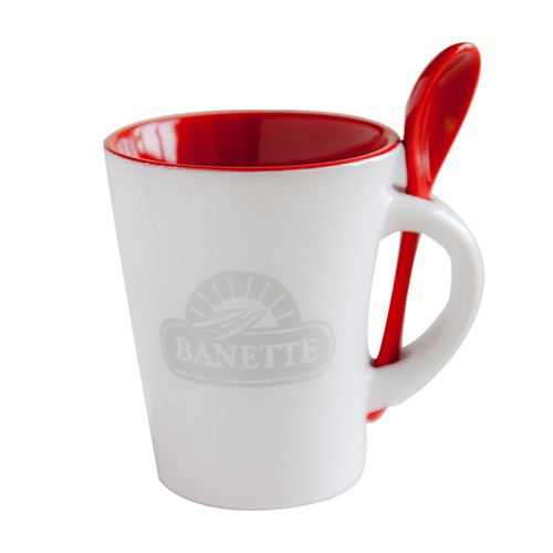 300ml Double color Ceramic Coffee mug with spoon