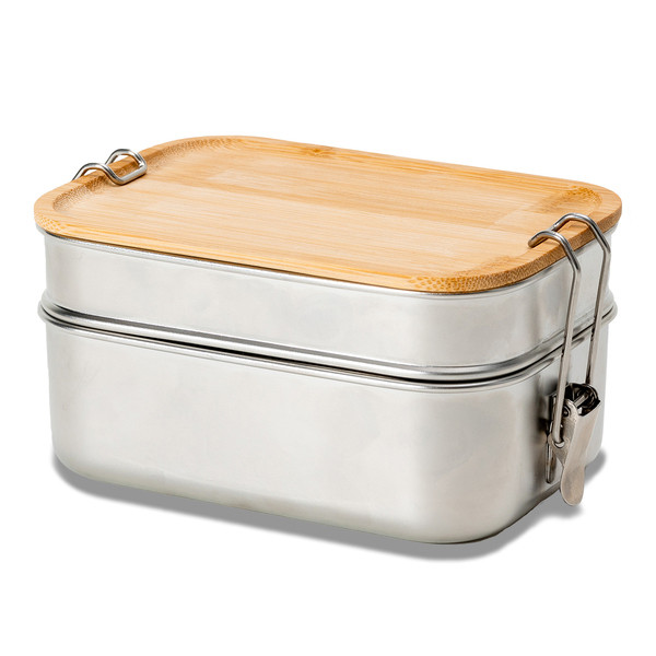 2 Layers Stainless Steel Lunch Box With Bamboo lid